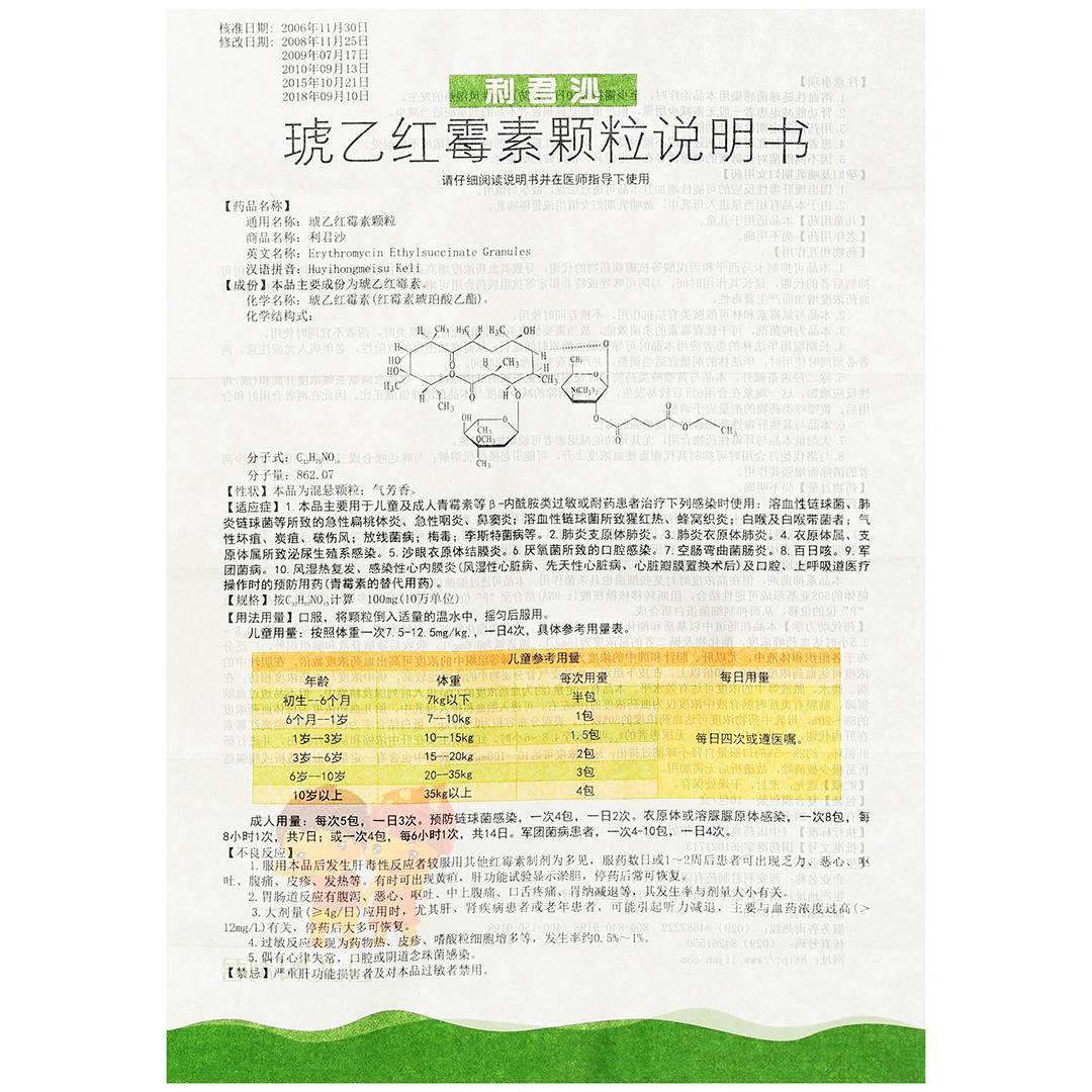 琥乙红霉素颗粒(利君沙)